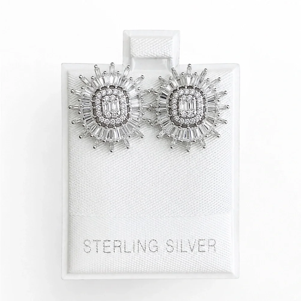 Sterling Silver 925 Sunburst Halo Stud Screw Back  Earrings 2.00CTW MOISSANITE